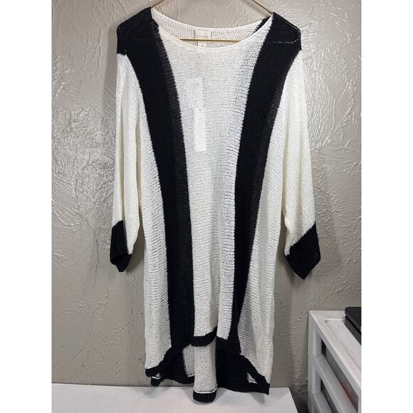 Chico's Vertical‎ Stitch Vanessa Pullover 3/4 Sleeve Black White Sweater 3 XL/16 - Picture 1 of 5
